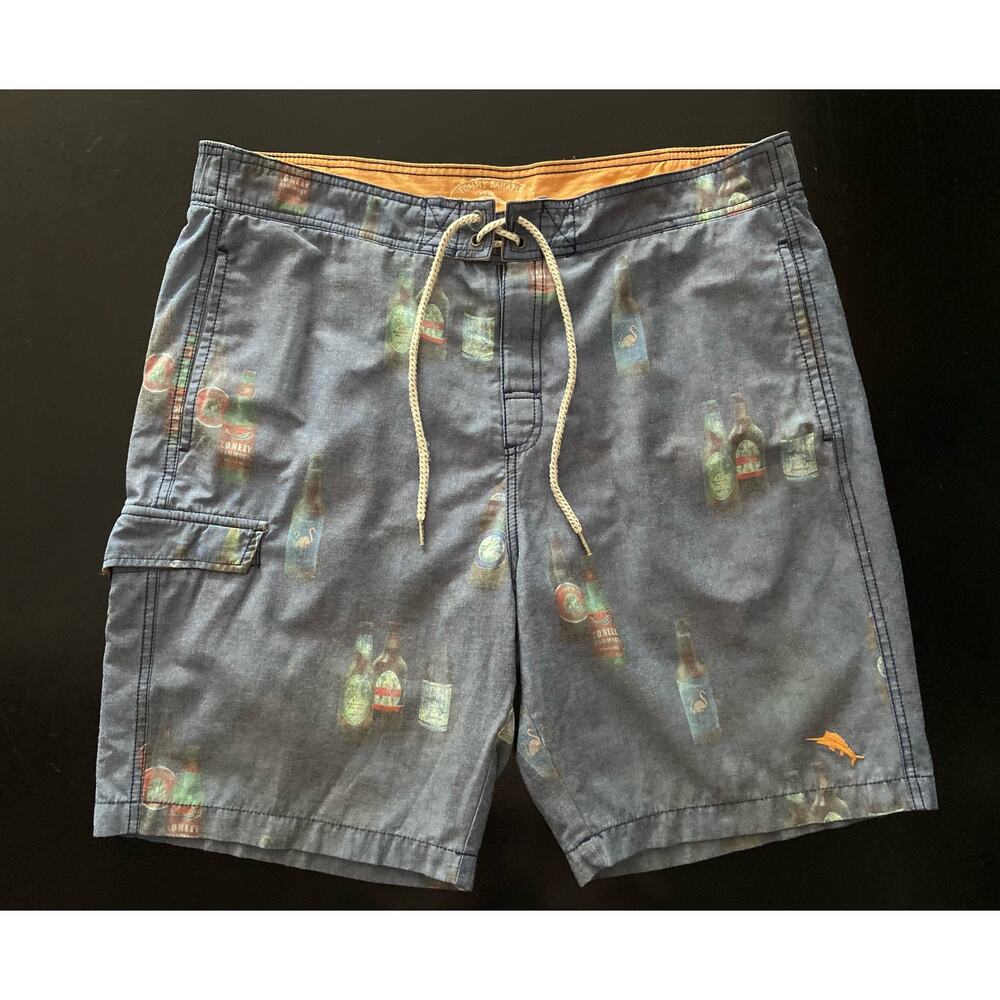TOMMY BAHAMA Relax Blue w/Beer Pattern Swim Trunks sz L